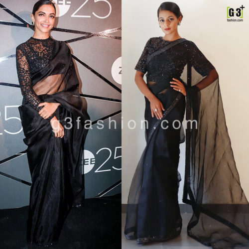 Deepika Padukone in Black Organza Saree