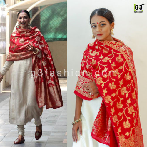 Deepika Padukone Kurta Suit with red banarasi Dupatta