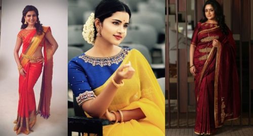 View more Sarees designs Boat neck blouse design for pattu saree