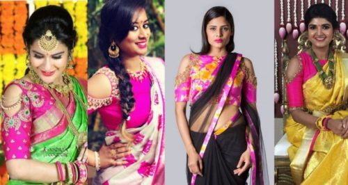 Cold shoulder pattu saree blouse design