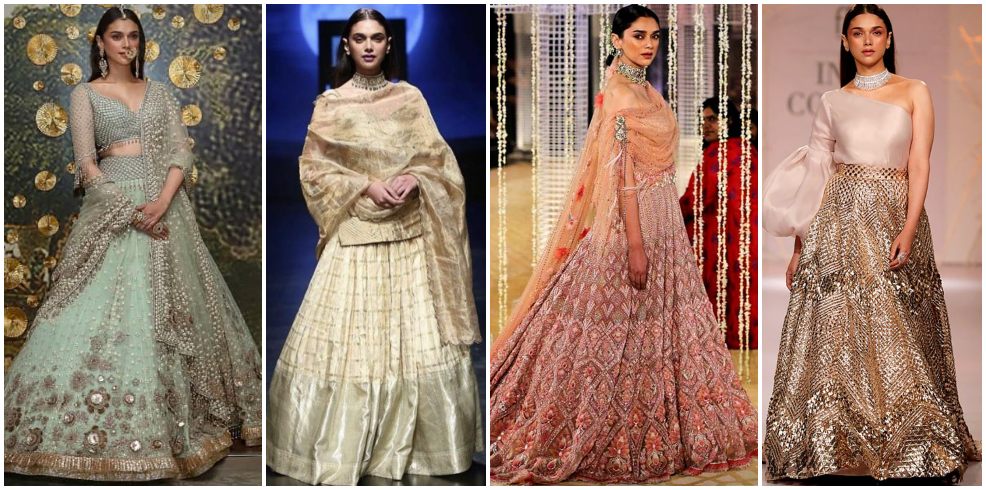 bollywood lehenga online, aditi rao haidri lehenga styles, Lakme fashion week lehenga collection