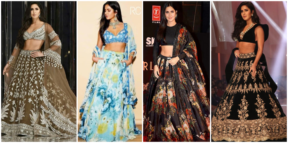 bollywood celebrity lehenga choli designs, katrina kaif lehenga choli outfits, katrina kaif in manish malhotra lehenga designs 