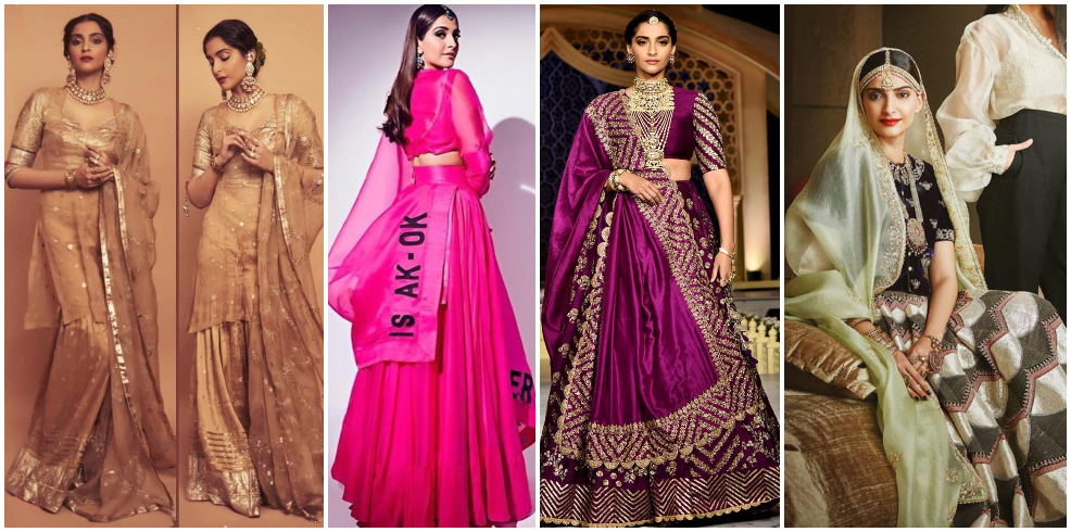 bollywood celebrity lehenga choli designs, sonam kapoor lehenga designs, sonam kapoor lehenga choli online