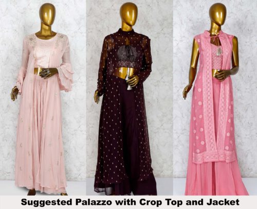 Crop Top Palazzo With Jacket Party Wear