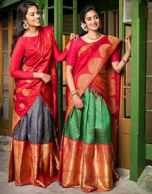 Half and Half Saree Draping with Saree and Dupatta