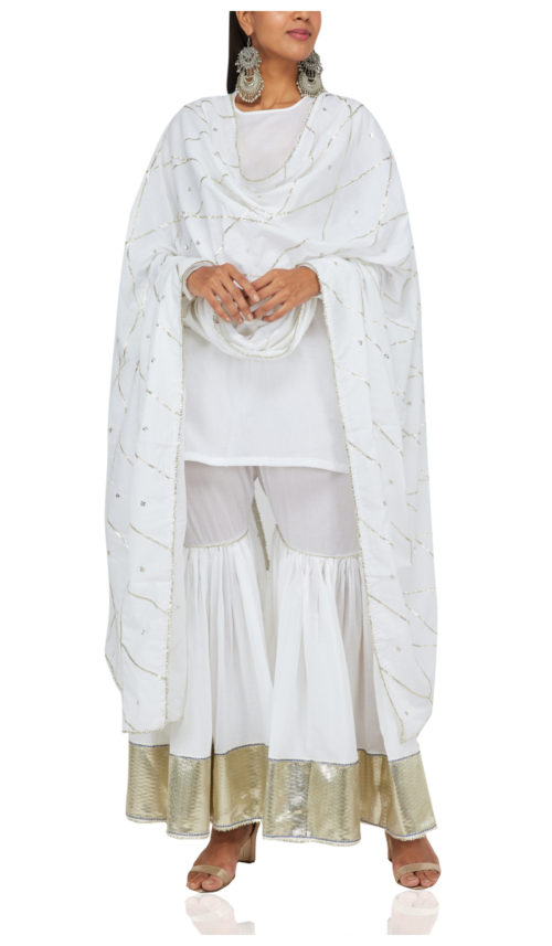 white sharara with white kameez
