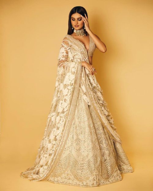 Tara sutaria in beige lehenga