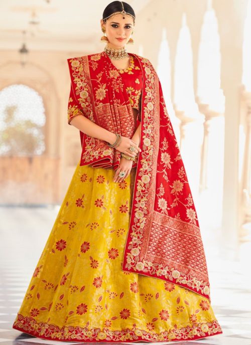 yellow and red lehenga color combination