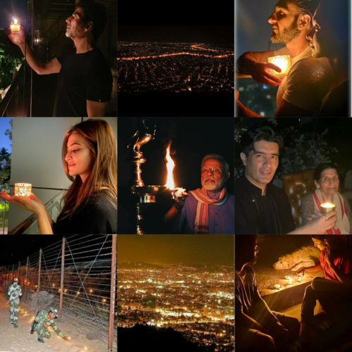 Celebrities participate with diyas and lamps or candles