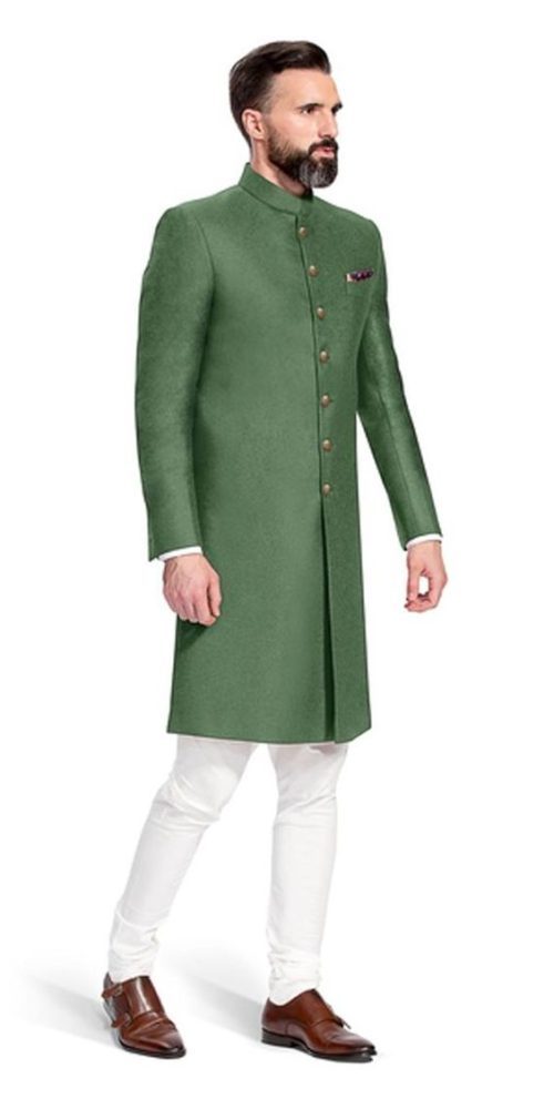 solid achkan for mens mehendi look