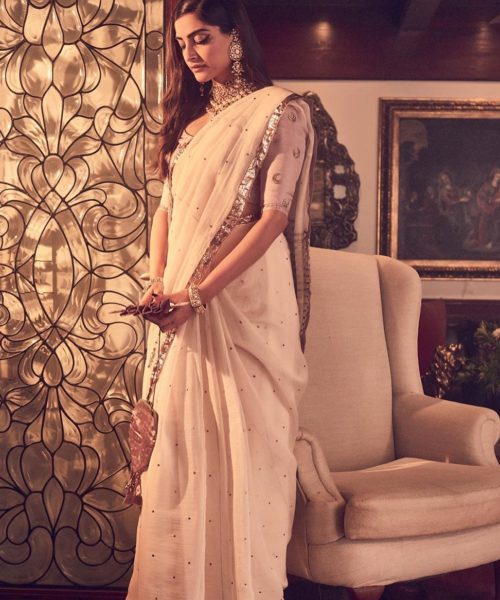 sonam kapoor in plain golden saree