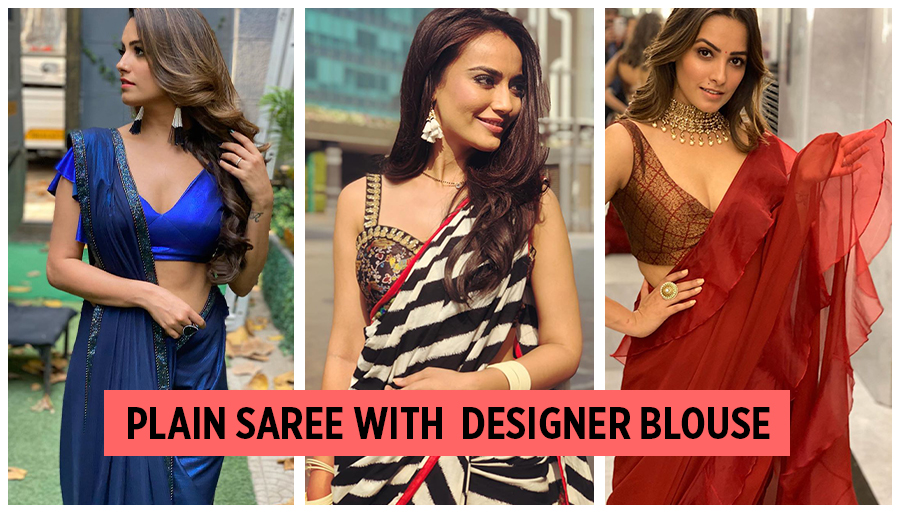 plain saree with designer blouse, designer blouse,