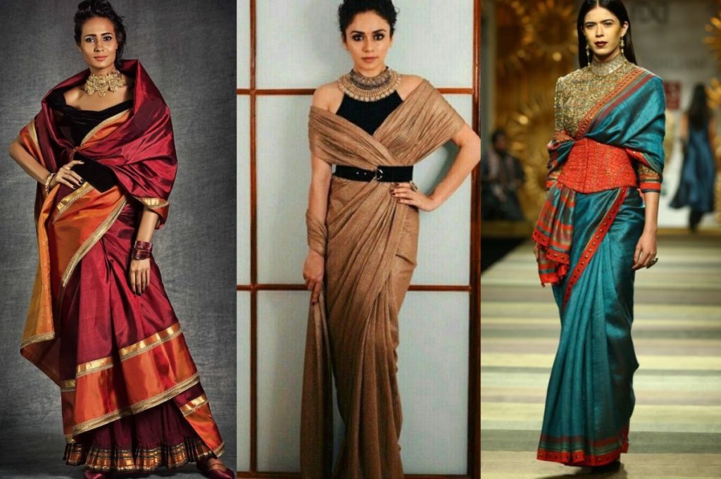 off shoulder saree style, 