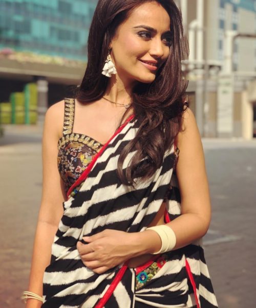 surbhi jyoti in spaghetti strap blouse