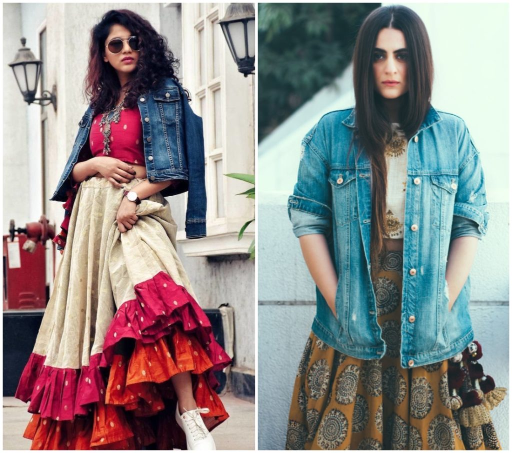 Lehenga choli with denim jacket Lehenga with denim jacket for female