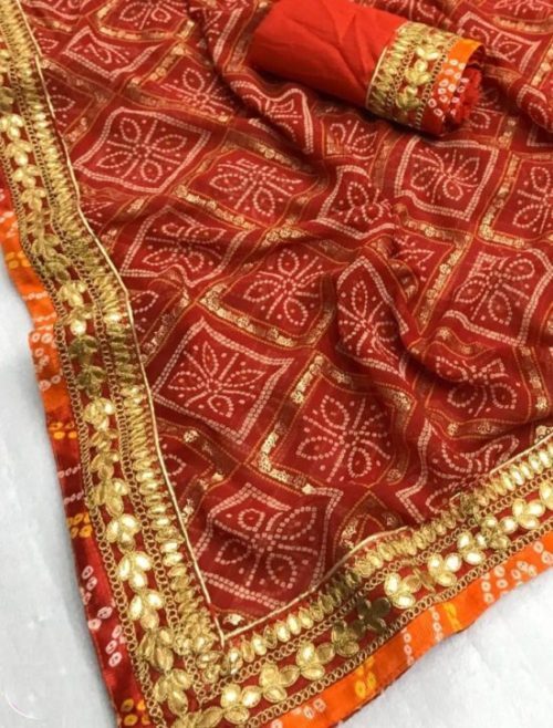 bandhani saree with gota patti