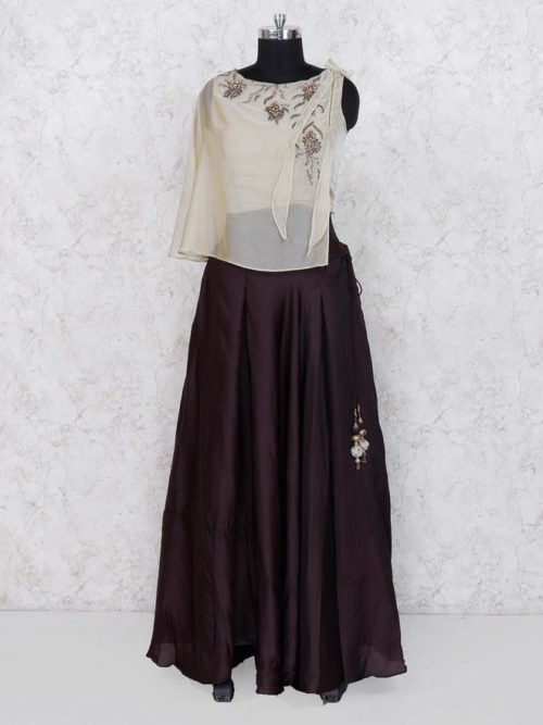 plain lehenga with cape blouse