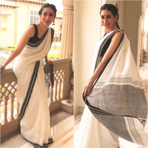 Karishma Kapoor in linen white saree