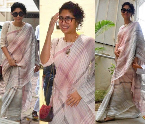 Kiran Rao in Off White Linen Sarees