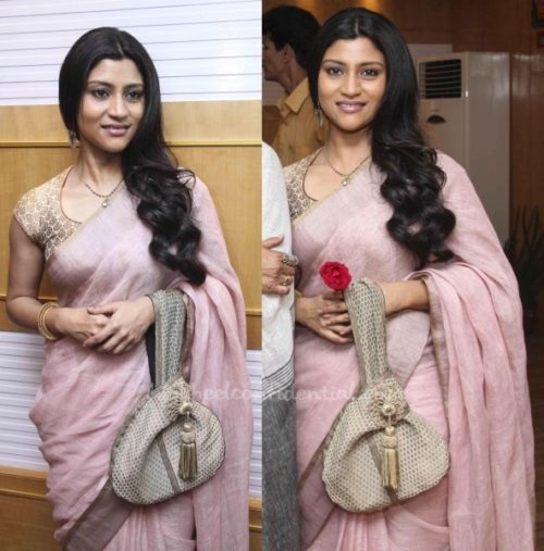 Kokona Sen in plain Linen Saree