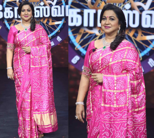 Printed Bandhej Saree in Pink