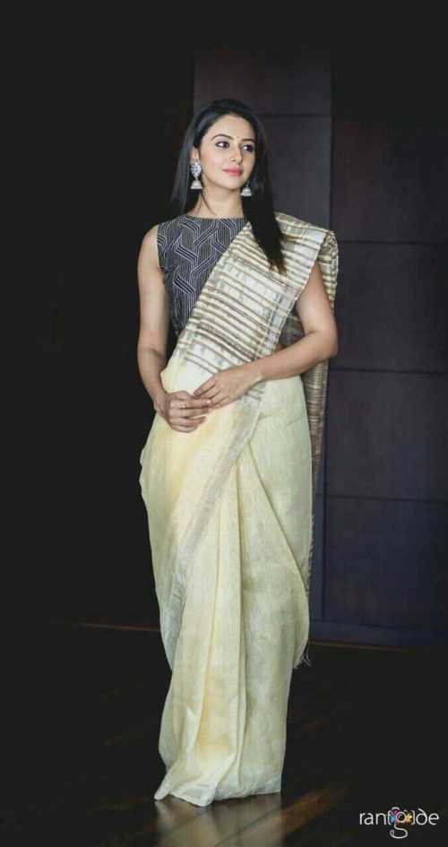 Rakul Preet Singh in yellow linen saree