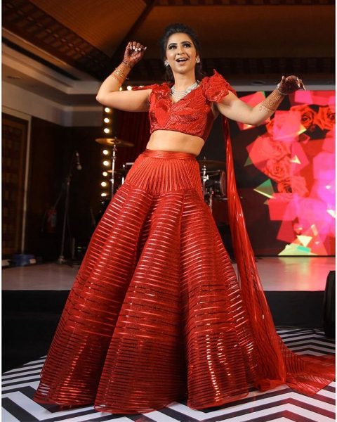Red Metallic Lehenga