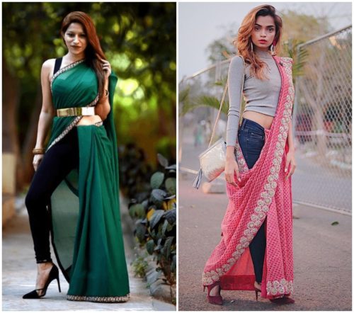 Saree with jeans saree with jeans
