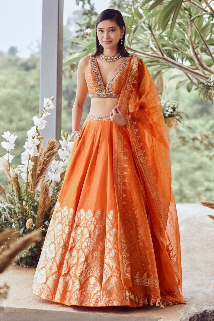 designer orange lehenga
