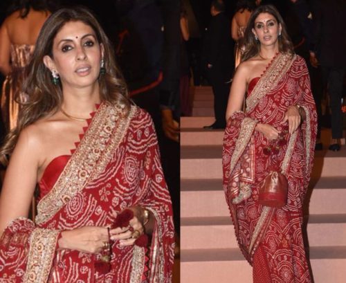 Red printed Bandhej Saree