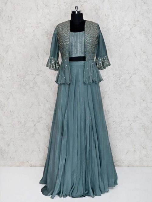 lehenga choli with the heavy peplum style blouse