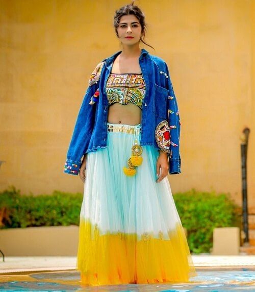 denim shirts with lehenga ideas for navratri