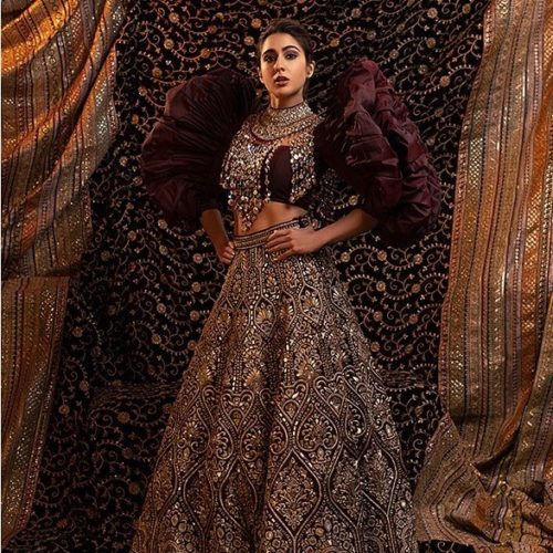 sara ali khan maroon lehenga