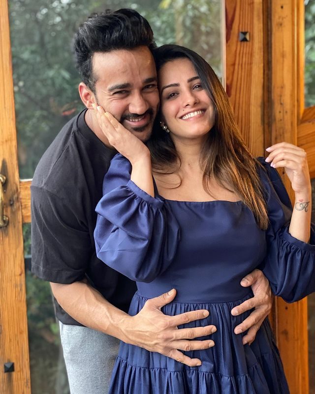 anita hassanadini in blue frock