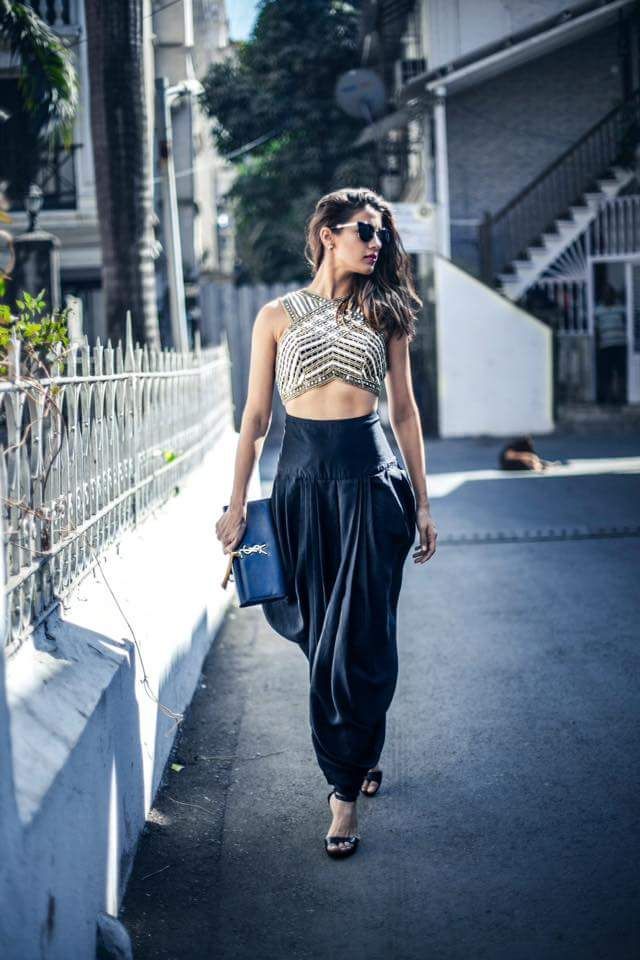 High-waisted Cowl Pants and Crop Top