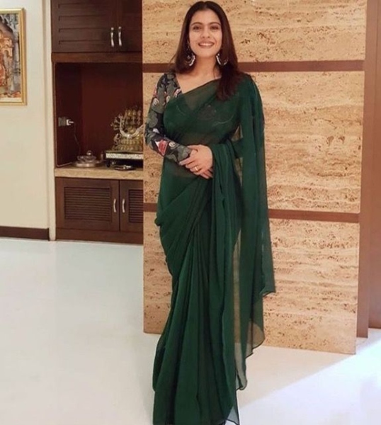 plain green saree