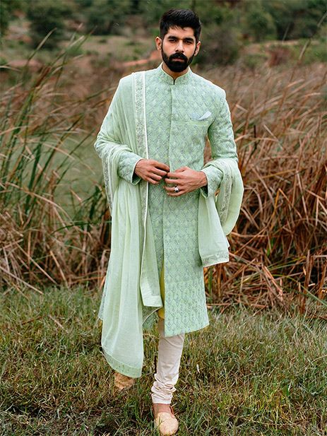 pastel thread work sherwani for mens