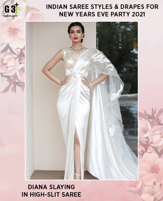 Diana penty in white front slit saree