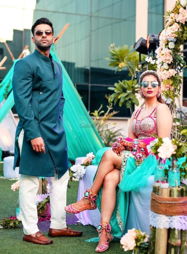 Men's Mehendi Outfits in Green achkan