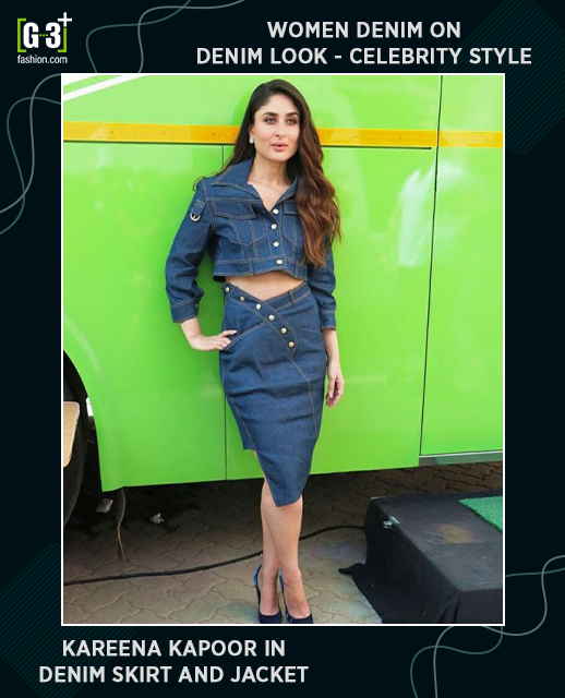 Kareena Kapoor in crop denim jacket and skirt Women denim on denim trend