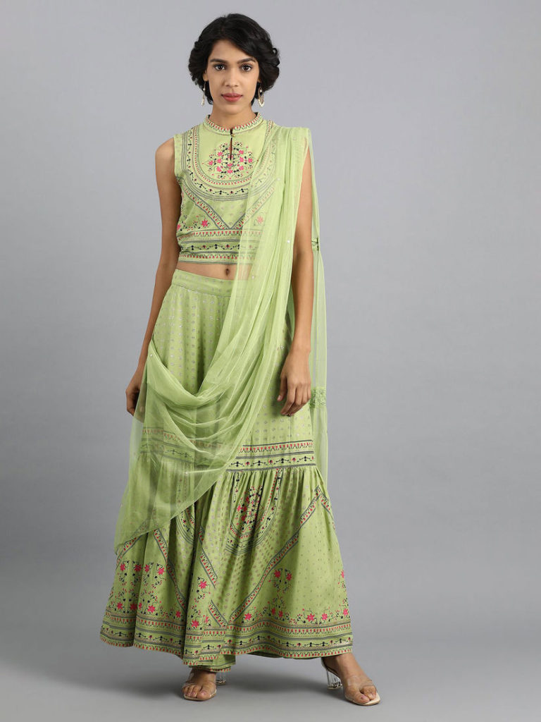 sharara with crop top and dupatta design