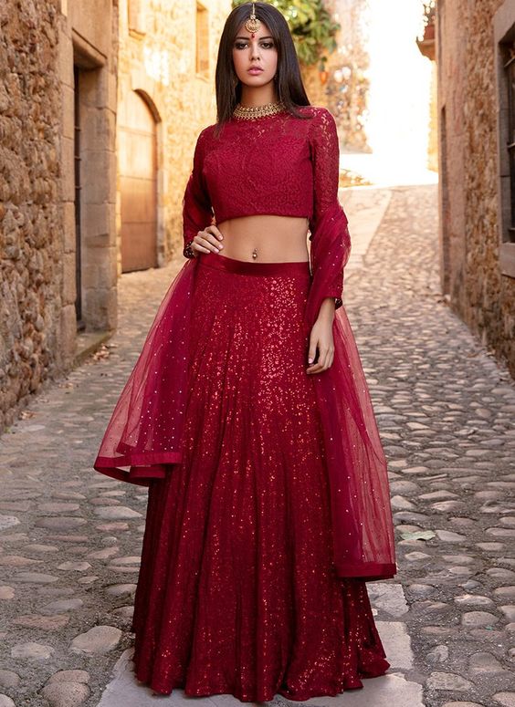 sequins net lehenga