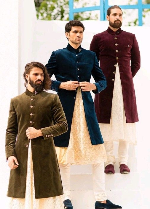 Groomsmen wedding reception outfits groomsmen front slit indo western