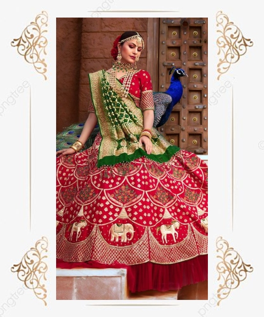 red banarasi lehenga choli for wedding