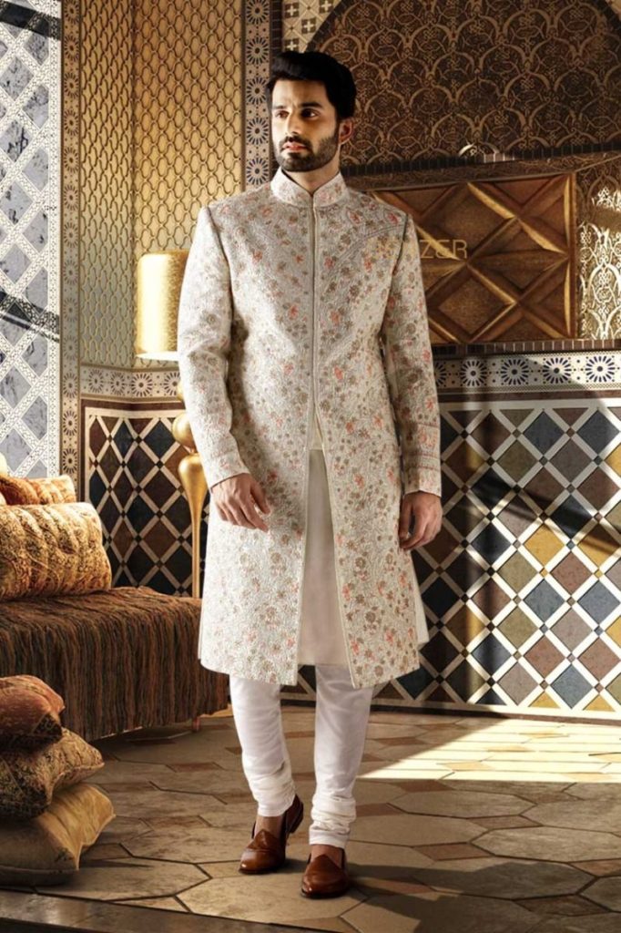 Embroidery cream sherwani for men mens embroidery sherwani 2021