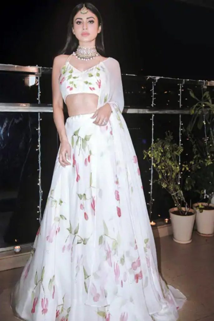 Mouni Roy Floral Lehenga TV Actress Mouni Roy White Floral Lehenga