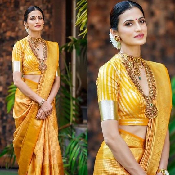 pleated kanchivaram saree