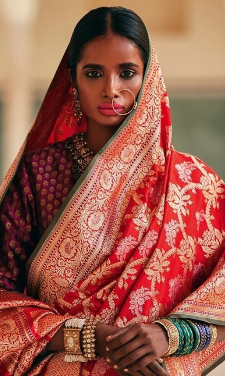 red silk saree