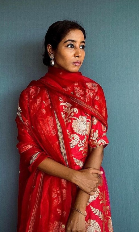 red designer banarasi silk kurta 