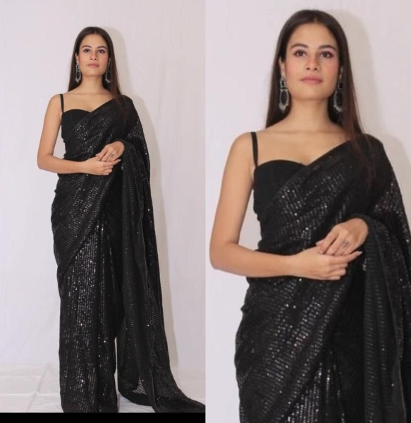 Sequins black saree trends